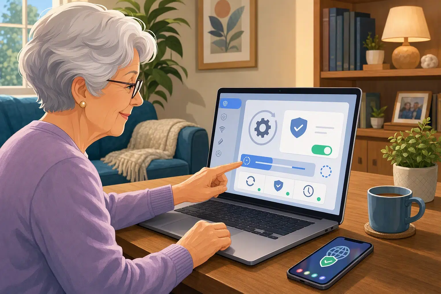 Senior richtet automatische Updates am Laptop ein